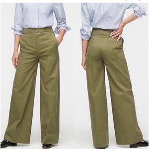 J. Crew Frankie Wide Leg Olive Green Chino Pants Size 10 Stretch Twill